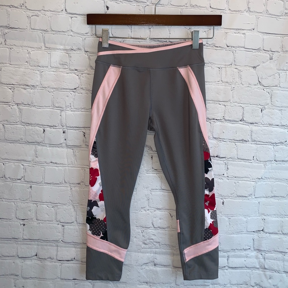 Avia Gray floral leggings size girls M (7-8) - Picture 1 of 9